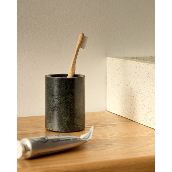Tmavozelený mramorový téglik na zubné kefky Elenei – Kave Home-image-1