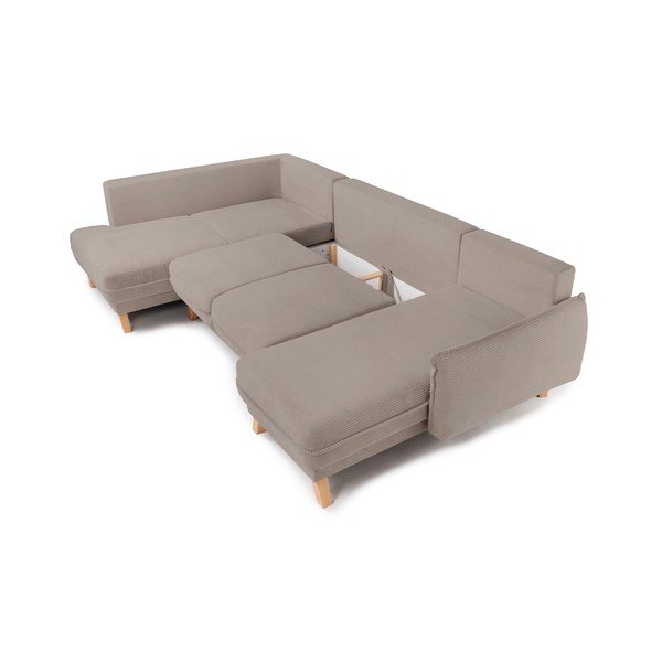 Taupe menčestrová rozkladacia/s úložným priestorom rohová pohovka (ľavý roh/do tvaru "U") Tori – Bonami Selection-image-3