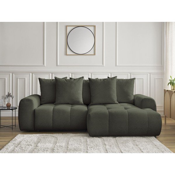 Kaki ženilková rozkladacia/s úložným priestorom rohová pohovka (pravý roh/s leňoškou) Roxelane – Bobochic Paris-image-1