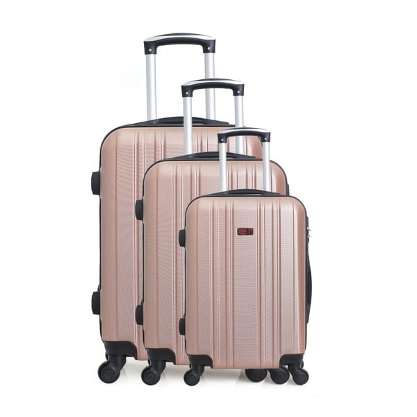 Sada 3 ružových cestovných kufrov na kolieskach Hero Seattle