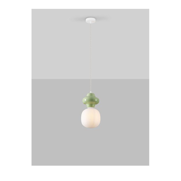 Biele/svetlozelené keramické závesné svietidlo so skleneným tienidlom ø 18 cm Clio – Nova Luce-image-2