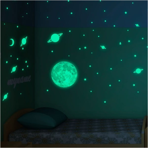 Sada nástenných detských svietiacich samolepiek Ambiance Moon Small Stars and Planets