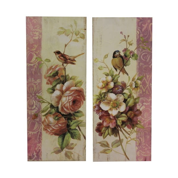 Sada 2 obrazov Antic Line Roses and Birds, 64 × 26 cm