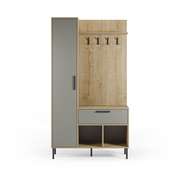 Predsieňová zostava v dekore duba v zeleno-prírodnej farbe 108x195x35 cm Heidy – Marckeric