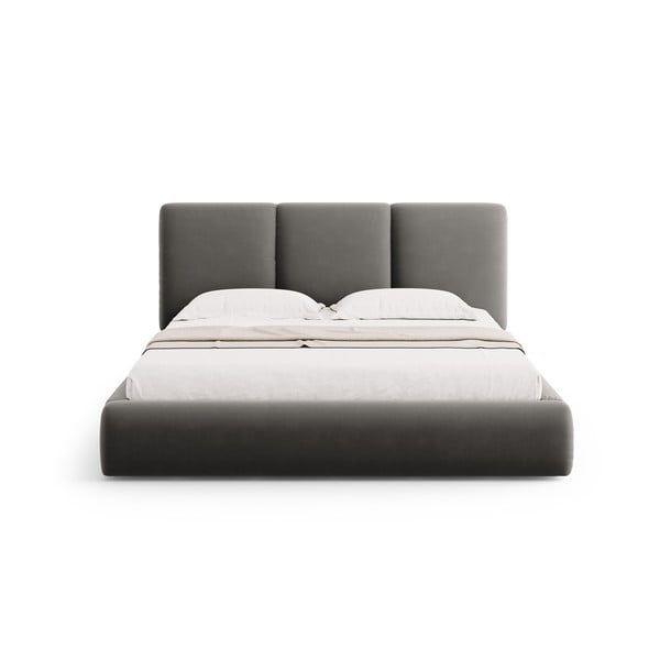 Sivá zamatová čalúnená dvojlôžková posteľ s úložným priestorom s roštom 180x200 cm Brody – Mazzini Beds-image-3
