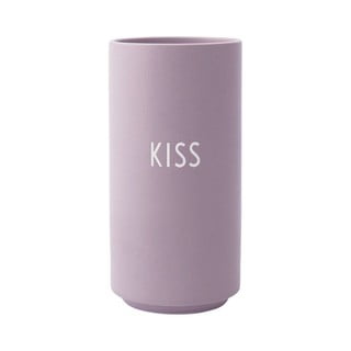 Fialová porcelánová váza Design Letters Kiss, výška 11 cm