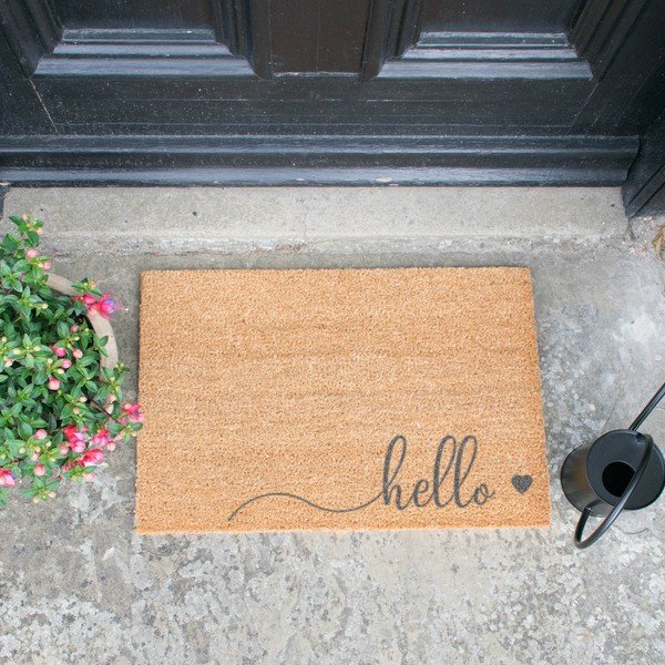 Sivá rohožka z prírodného kokosového vlákna Artsy Doormats Hello Scribble, 40 x 60 cm-image-1