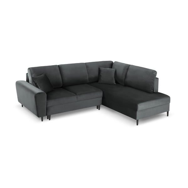 Tmavosivá zamatová rozkladacia/s úložným priestorom rohová pohovka (pravý roh/do L) Kyoto – Cosmopolitan Design-image-1