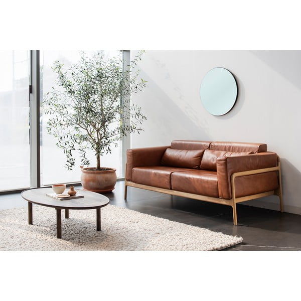 Hnedý konferenčný stolík z dubového dreva 65x120 cm Mu – Gazzda-image-1