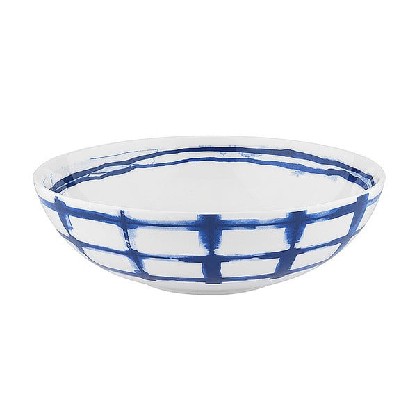 Modro-biely hlboký porcelánový tanierik Santiago Pons Grid, ⌀ 19 cm
