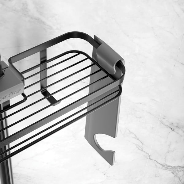 Matne čierna samodržiaca oceľová kúpeľňová polička Lava – Metaltex-image-4
