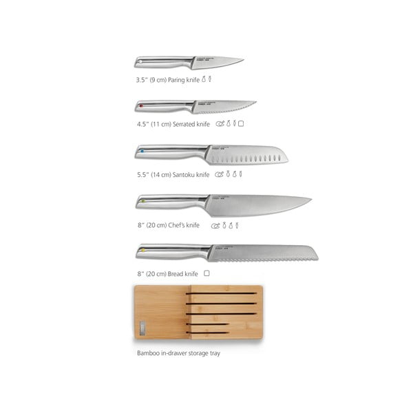 Súprava nožov so stojanom 5 ks z nehrdzavejúcej ocele Elevate Bamboo – Joseph Joseph-image-4