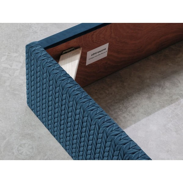 Tmavomodrá čalúnená dvojlôžková posteľ s úložným priestorom s roštom 160x200 cm Adele - Bobochic Paris-image-4