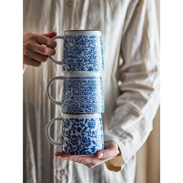 Biele/modré kameninové hrnčeky v súprave 3 ks Molly – Bloomingville-image-1