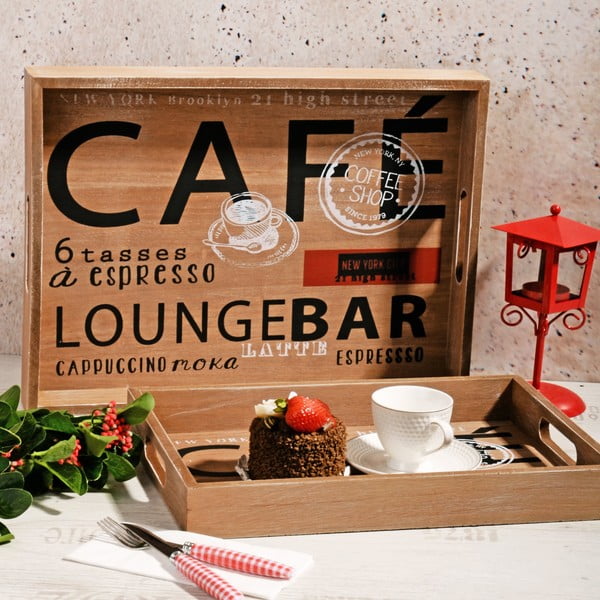 Sada 2 drevených tácok Café Bar