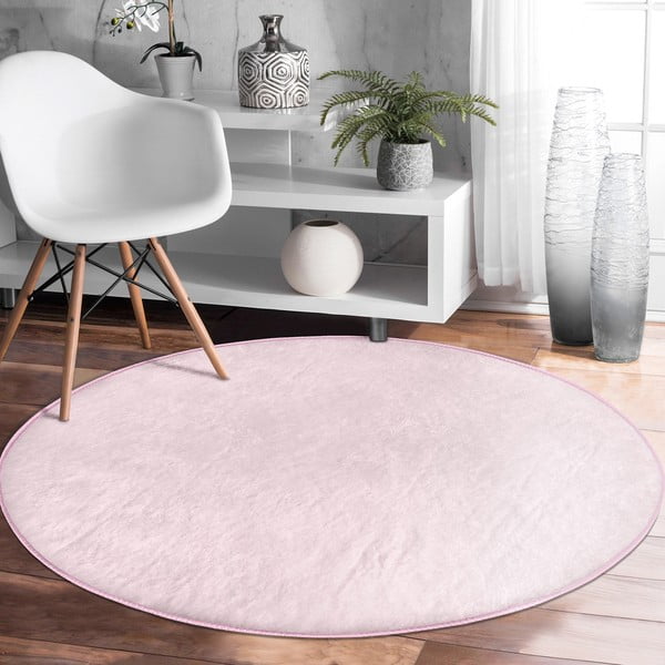 Svetloružový prateľný okrúhly koberec vhodný pre robotické vysávače ø 120 cm Comfort – Mila Home-image-4