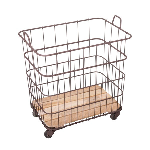 Kovový košík s prvkami z mangového dreva Antic Line Panier, 58,5 x 40,5 cm