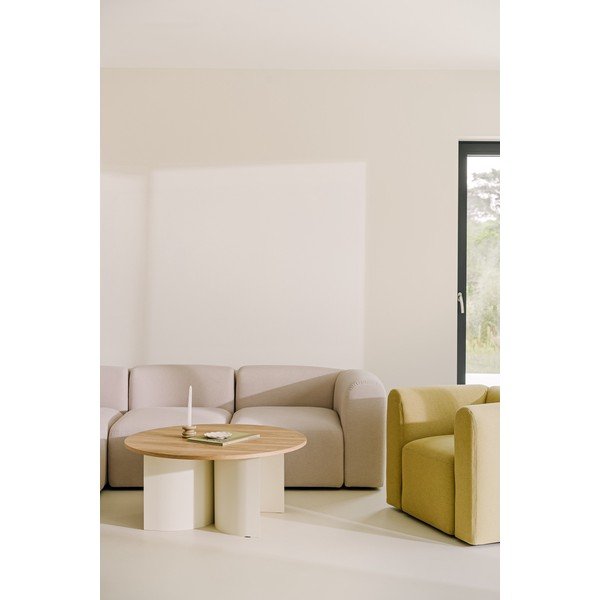 Krémovobiely/v prírodnej farbe okrúhly konferenčný stolík s doskou v dekore jaseňového dreva ø 95 cm Gavo – noo.ma-image-2