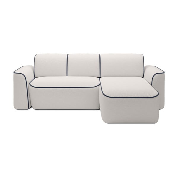 Modrá/krémovobiela rohová pohovka z textílie buklé (pravý roh/s leňoškou) Ume – ELTAP