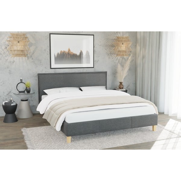 Tmavosivá čalúnená dvojlôžková posteľ s roštom 180x200 cm Tina – Ropez-image-3