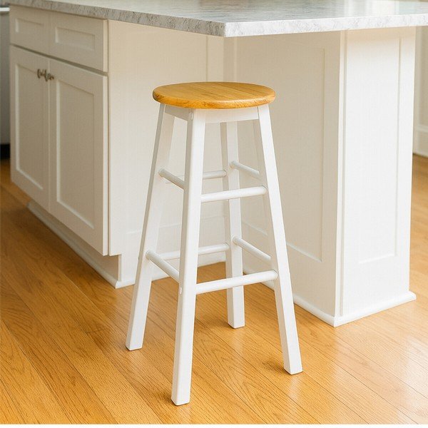 Biela/v prírodnej farbe barová stolička z kaučukového dreva (výška sedadla 74 cm) Chester – Premier Housewares-image-3