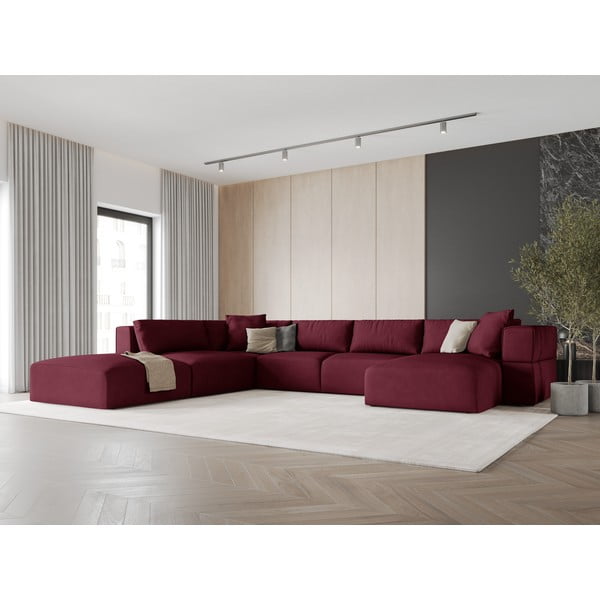 Vínovočervená rohová pohovka do "U", ľavý roh Esther - Milo Casa-image-1