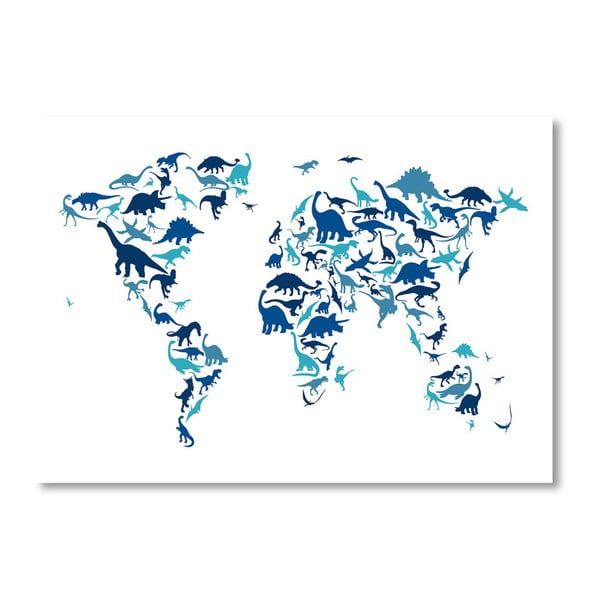 Plagát s modrou mapou sveta Americanflat Dinosaur, 60  ×   42 cm