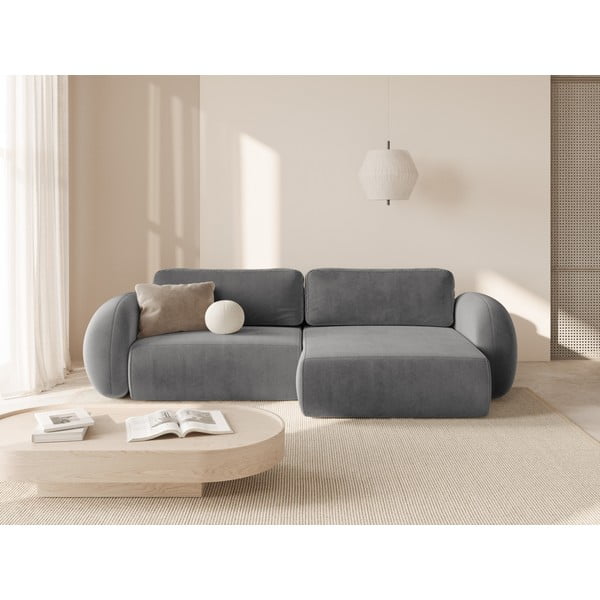 Tmavosivá zamatová rozkladacia/s úložným priestorom rohová pohovka Tonale – Cosmopolitan Design-image-1