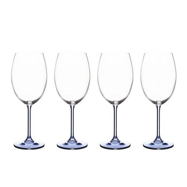 Sada 4 pohárov na víno z modrého krištáľového skla Bitz Fluidum, 450 ml