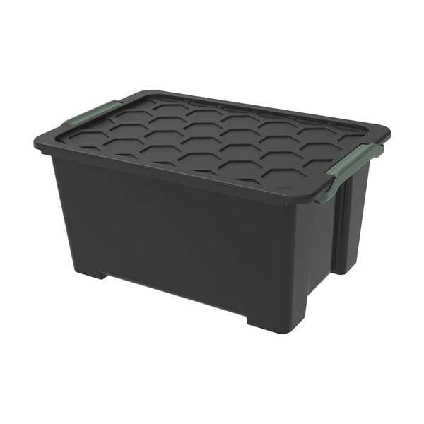Lesklo čierny plastový úložný box s vekom Evo Safe - Rotho