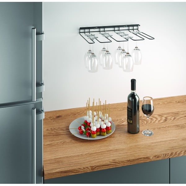 Čierny nástenný držiak pohárov na víno Metaltex Wine Glass-image-1