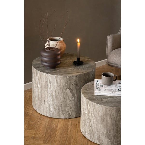 Sivé okrúhle konferenčné stolíky v dekore kameňa v súprave 2 ks ø 58 cm Dice – Actona-image-1