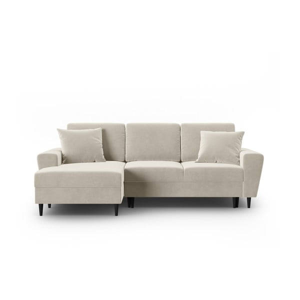 Béžová zamatová rozkladacia/s úložným priestorom rohová pohovka (ľavý roh/s leňoškou) Kyoto – Cosmopolitan Design