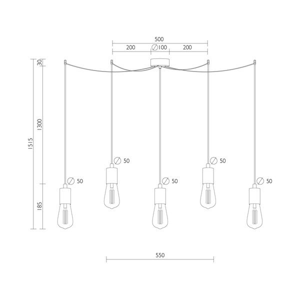 Čierne závesné svietidlo s 5 žárovkami Bulb Attack Cero Basic Marine-image-3