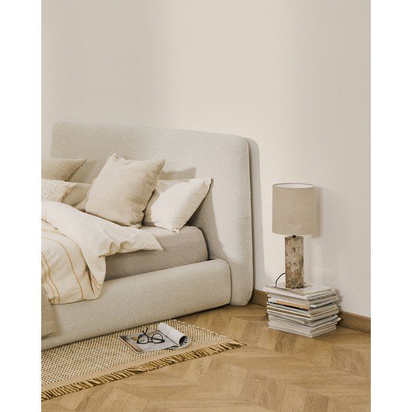 Béžová čalúnená dvojlôžková posteľ bez roštu 160x200 cm Martina – Kave Home-image-2