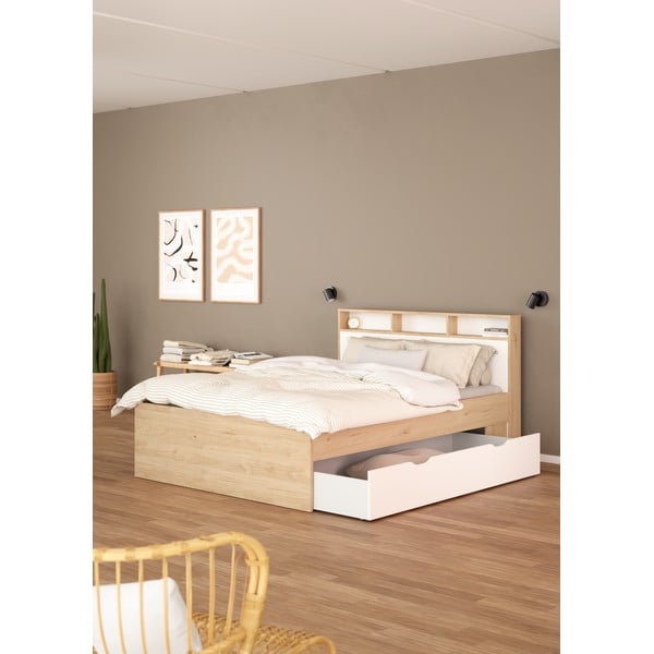 Dvojlôžková posteľ v dekore duba s úložným priestorom bez roštu 140x200 cm v prírodnej farbe Ikast – Tvilum-image-1