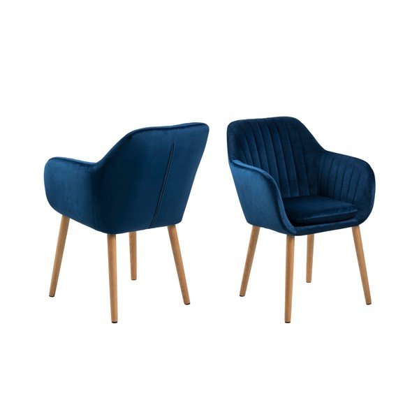 Tmavomodré čalúnené jedálenské kreslo s podrúčkami Emilia – Actona-image-3