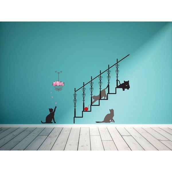 Samolepka Ambiance Cats, stairs and rose petals-image-1