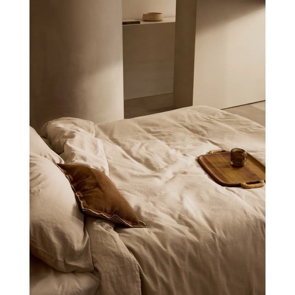 Obliečky sivobéžové na jednolôžko/predĺžené s prímesou ľanu 150x220 cm Simmel – Kave Home-image-1