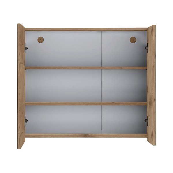 Závesná kúpeľňová skrinka so zrkadlom v dekore duba v prírodnej farbe 80x70 cm Wisla – Støraa-image-2