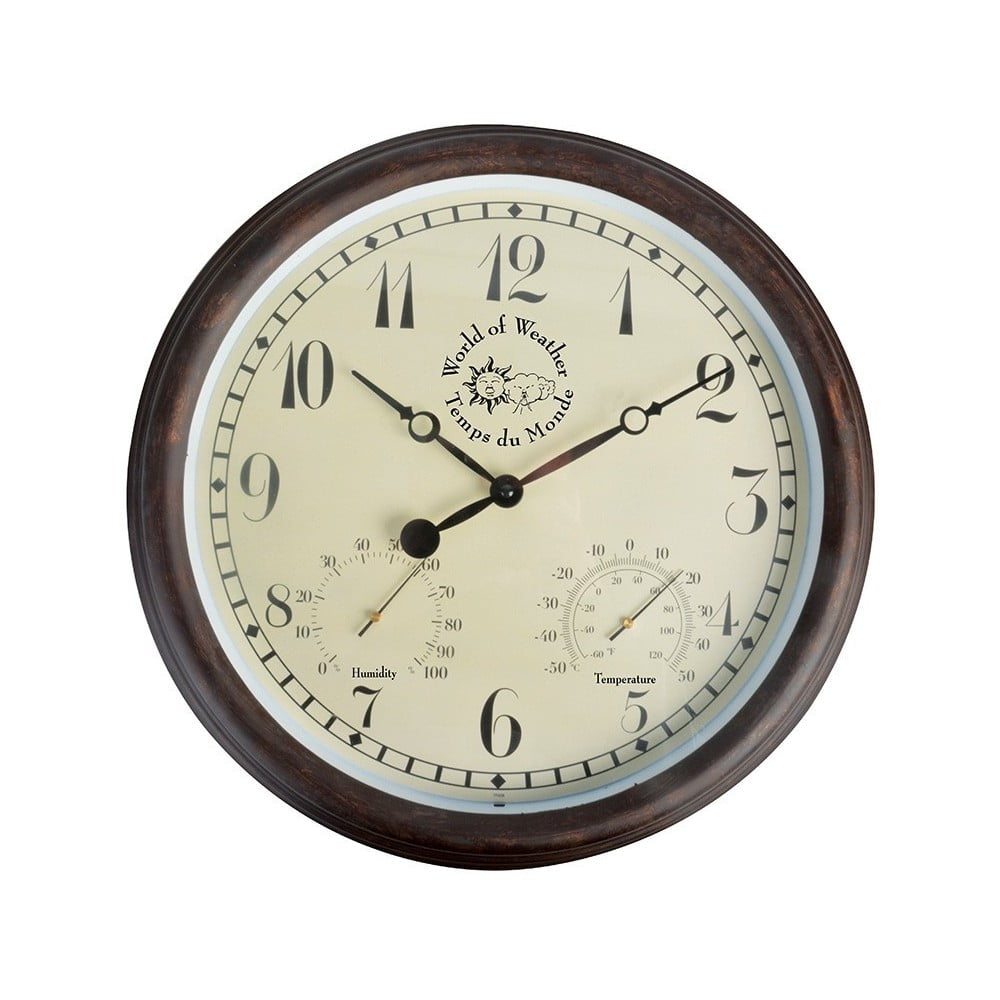 Vonkajšie nástenné hodiny s arabskými číslicami a teplomerom Esschert Design Minute