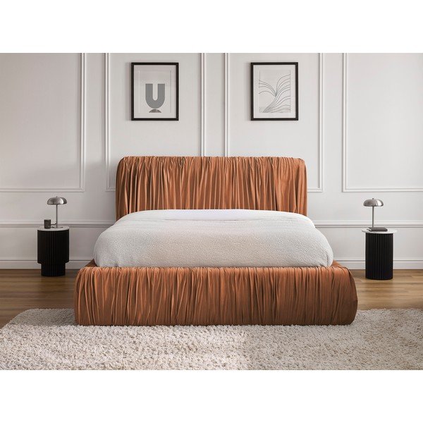 Oranžová čalúnená dvojlôžková posteľ s úložným priestorom s roštom 180x200 cm Blair – Bobochic Paris-image-1