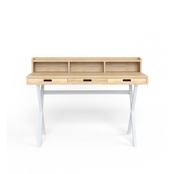 Pracovný stôl z dubového dreva s bielymi kovovými nohami HARTÔ Hyppolite, 120 × 55 cm