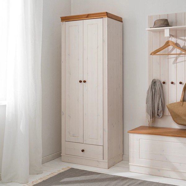 Biela šatníková skriňa z borovicového dreva 65x180 cm Anita – Støraa-image-1