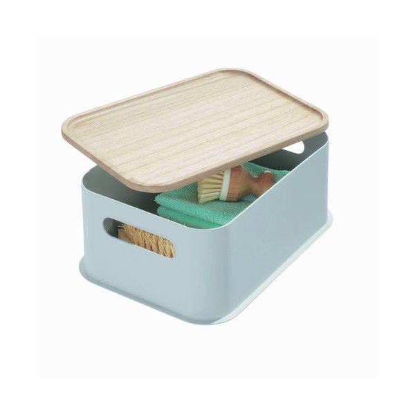 Sivý úložný box s vekom z dreva paulownia iDesign Eco Handled, 21,3 x 30,2 cm-image-1