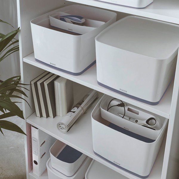 Biela úložná škatuľa s vekom Leitz Office, objem 18 l-image-1