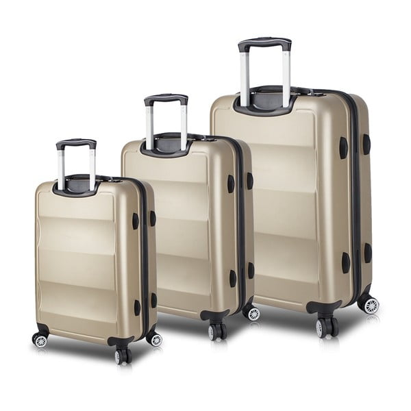 Sada 3 cestovných kufrov na kolieskach s USB porty v zlatej farbe My Valice LASSO Travel Set