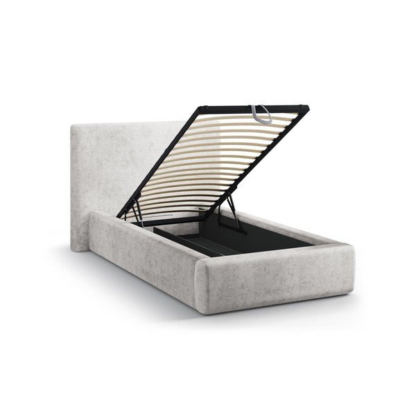 Svetlosivá čalúnená jednolôžková posteľ s úložným priestorom s roštom 90x200 cm Amy – Micadoni -image-1