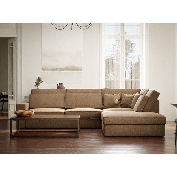 Svetlohnedá ženilková rohová pohovka (pravý roh/do L) Kirou – Maison de Rêve-image-4