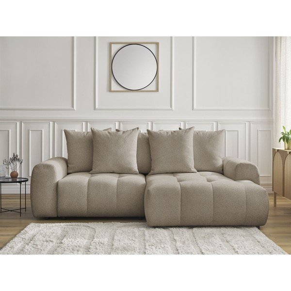 Béžová ženilková rozkladacia/s úložným priestorom rohová pohovka (pravý roh/s leňoškou) Roxelane – Bobochic Paris-image-1